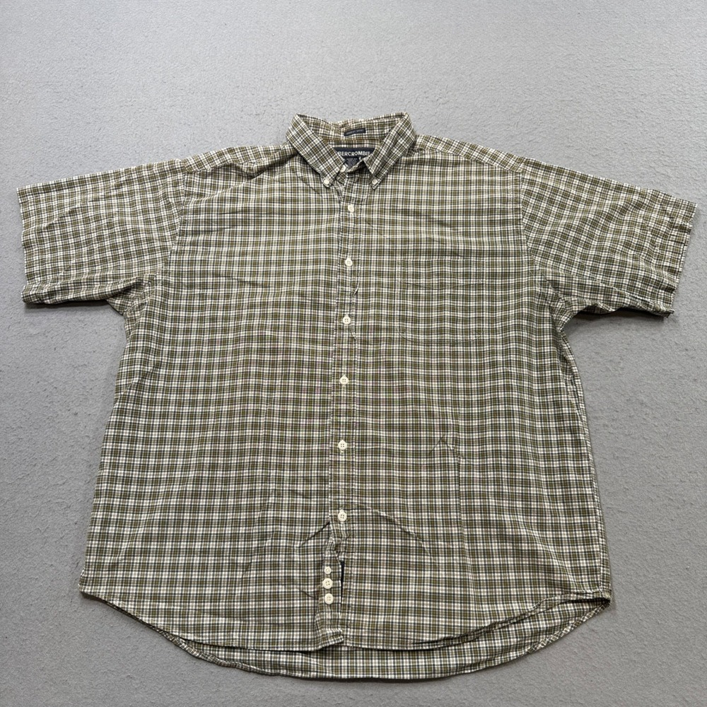 Abercrombie & Fitch Olive and White Plaid Short-Sleeve Button-Down Shirt